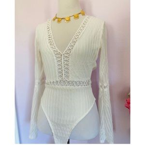 White Sexy long Sleeve Bodysuit